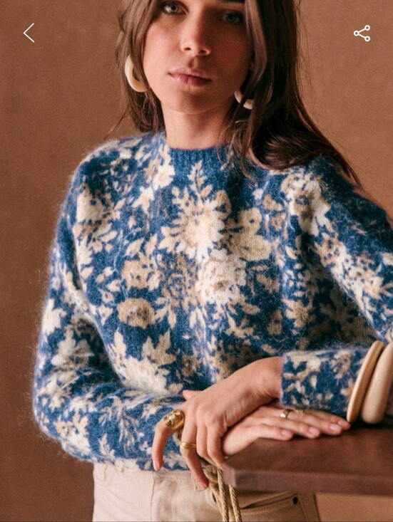 Sezane Sweaters - Sezane Azalee Crewneck Sweater in Blue and Cream Floral